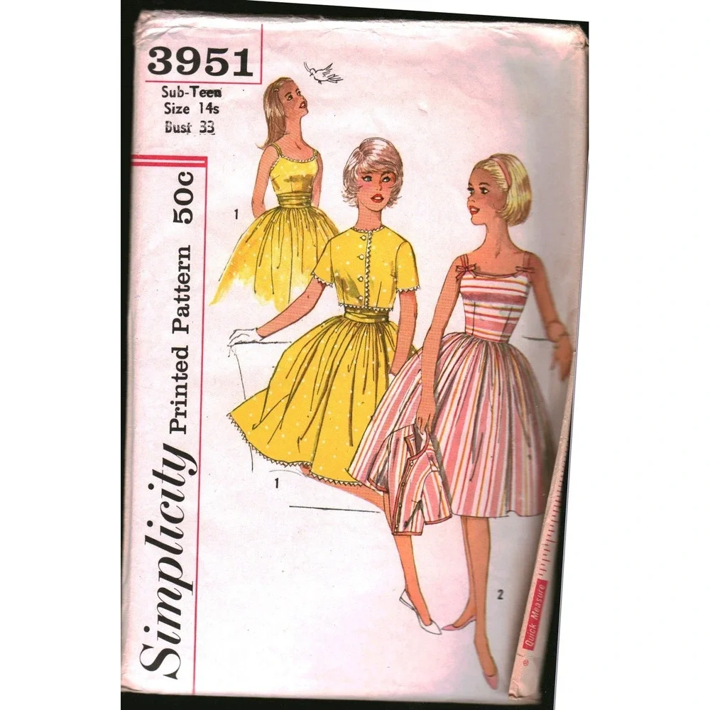 Vintage Simplicity 3951 Sub-Teen Dress Jacket Cummerbund Sewing Pattern Size 14s